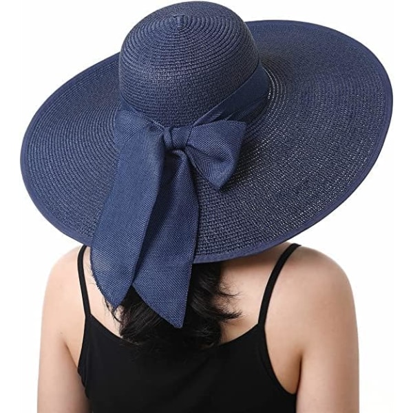 Kvinde Foldbar Floppy Bredskygget Solhat Sommer Strandhat UV UPF 50+ 02Style Bowknot Navy