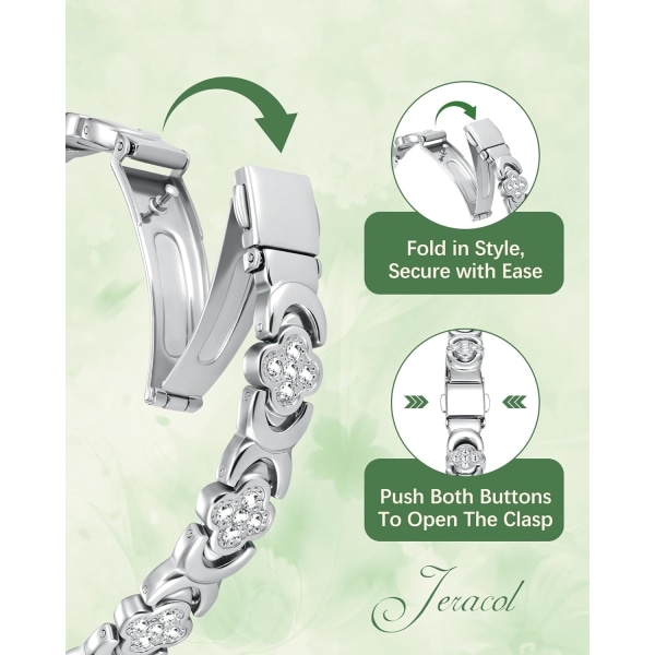Magnetiskt armband i titanstål för kvinnor, lyckoklöverblad damer magnetiskt armband med uppgraderat fällbart spänne, justerbart armband med storleksverktyg CloverCryst-al