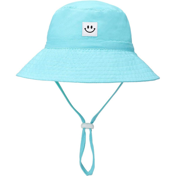 Baby Solhatt Leende Ansikte Småbarn UPF 50+ Solskyddande Hinkhatt Fin Strandhatt för Baby Flicka Pojke Justerbar Mössa Aqua 06 Months