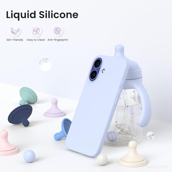 iPhone 16 Case 6.1\", Thin Liquid Silicone 3 Layers Full Coverage Soft Gel Rubber 16 Mobile Phone Case Cover 6.1 inch - Baby Blue