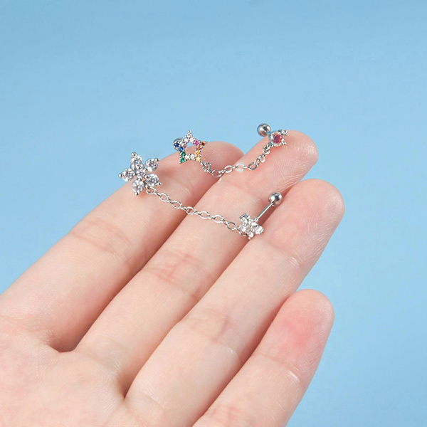 Rustfrit Stål Ørering Tragus Helix Øreflip Stud Blomst/Måne/Stjerne Kvinder Piger Drop Ørering Mode Øretilbehør T7