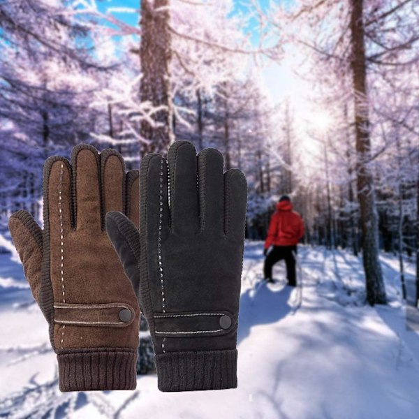 Tjocka Sammetsvantar för Vintermode, Meiyaa Varma Männs Vantar i Grisläder, Vindtäta Utomhusvantar Black