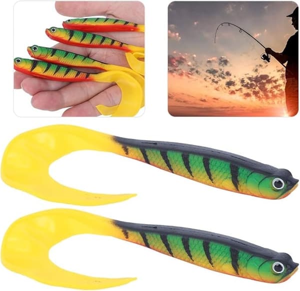 Fiskedrag, set om 8, 12 cm, PVC, paddelsvansdesign