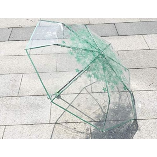 Hyresbart Fällbart Parasoll Körsbärsblommor Transparent Parasoll Genomskinligt Regn Fällbart Parasoll för Kvinnor Barn Flickor Lätt Vindtåligt Kompakt Parasoll Green
