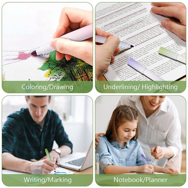 Pastell-markeringspenna, 8 st färgglada markeringspennor, söta markeringspennor för bibeljournalanteckningar, kontors- och skolmaterial (rosa och grön) Pink Green