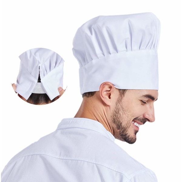 Unisex korkea elastinen kokkihattu Ruoanlaitto Kärryssä Leivonnaiset Ravintola Baker Costume Cap