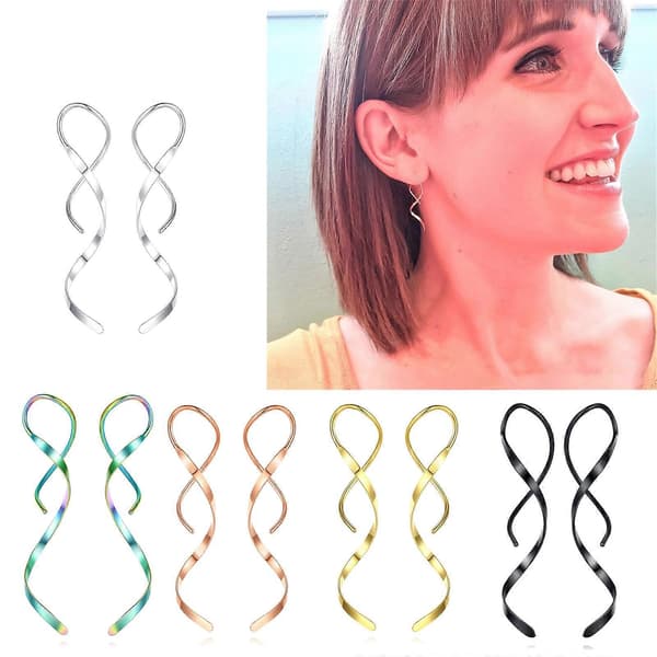 Spiral Tassel Øreringe Lange Øreringe Spiral Øre Line Spiral Øreringe Rustfrit Stål Spiral Line Ørering til Kvinder Silver