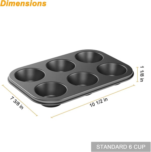 2-pak non-stick muffinbageform, kulstofstålform til muffins, 6 kopper, let at rengøre