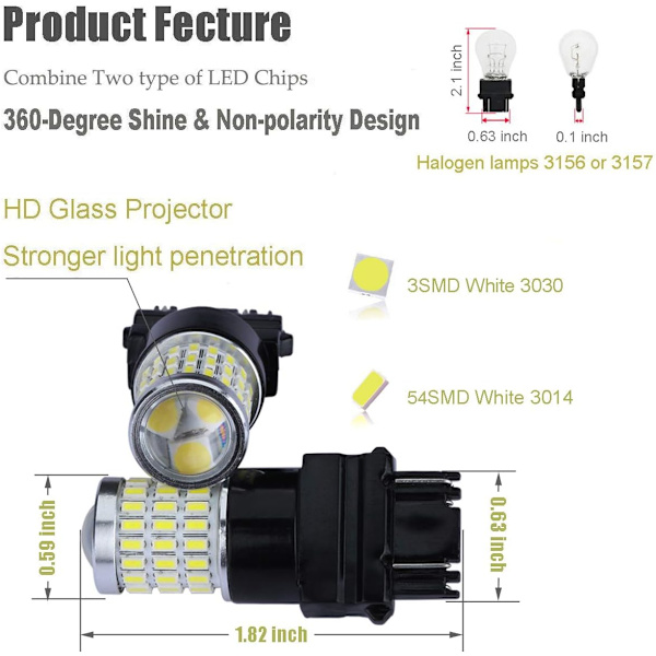Nyeste 9-30V Super Bright Low Power 3157 4157 3057 3156 LED-pærer med projektorerstatning til baklys og baglygter til parkering Xenon White