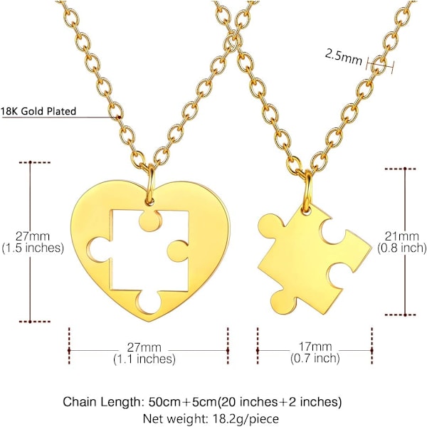 Rustfrit stål puslespil til 2 dele puslespil vedhæng halskæde, kat/livets træ/hjerteformet, tilpasselig, yin yang halskæder smykker gave til Style 04 18k Gold PlatedPersonalised Personalized