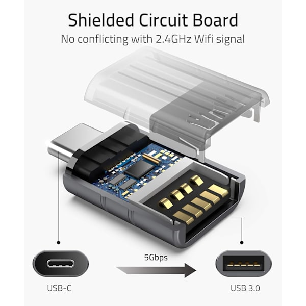USB C til USB-adapter (2-pakning), USB-C hann til USB3.0 hunn-adapter kompatibel