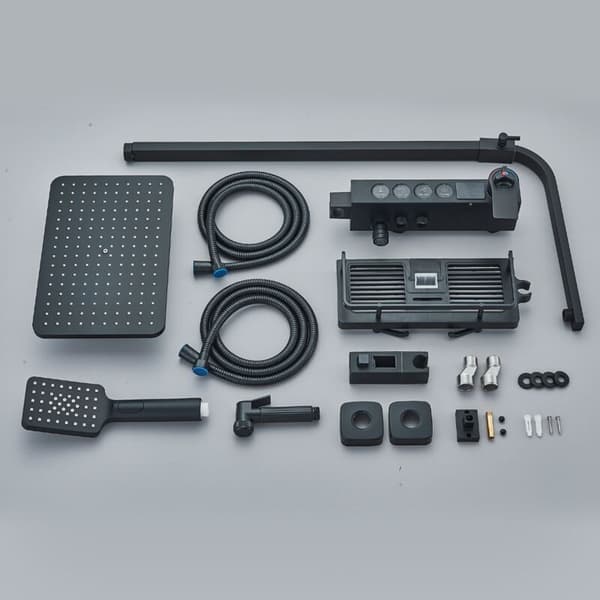 Black Thermostatic Shower Column with 40°C Mixer, with 4 Functions, Height Adjustable, for Bathroom