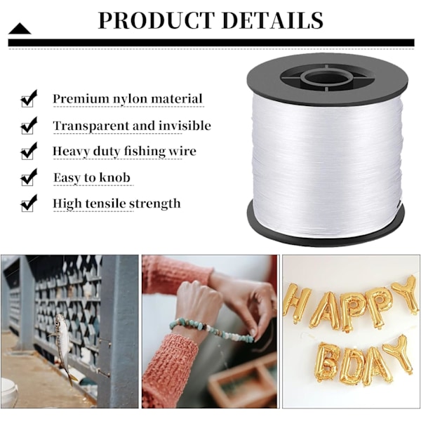 200 meter fiskesnøre, 0,8 mm 57LB klar fiskesnøre monofilament nylon fiskesnøre usynlig ophængningstråd fortykket nylontråd til fiskeri,