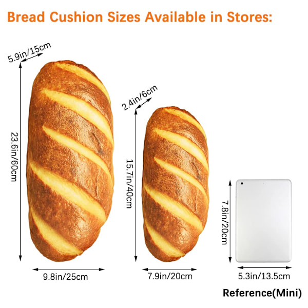 Baguette-kudde, plyschfylld sittdyna för ländrygg, mjuk 3D-bröd dekorativ kudde för soffa, sovrum, hem, kontor (60 cm (23,6 tum), smör)