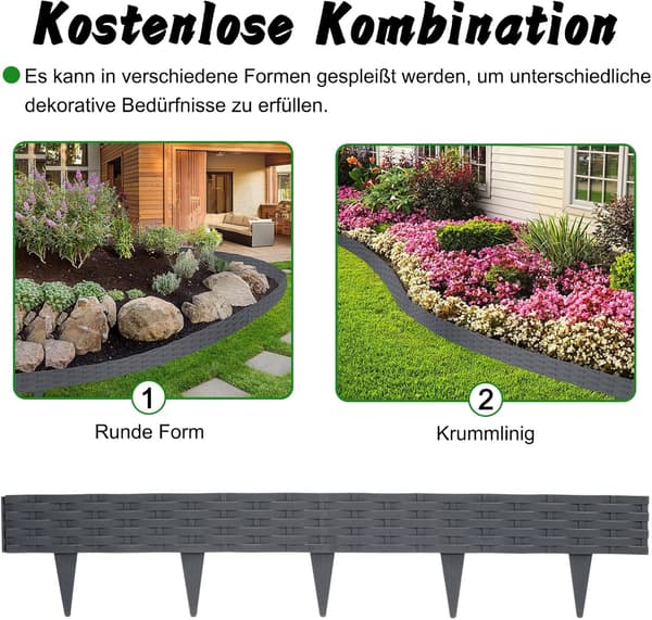 Hagekant i Plast - 20*100cm - Fleksibelt Faux Rottinggjerde - Koblingsbart - Mørkegrå