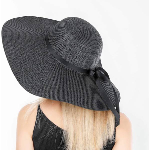 Damhatt i Halm med Bred Brätte, Vikbar, Rullbar, Strandhatt, Solhatt, UPF 50+ Style Lblack