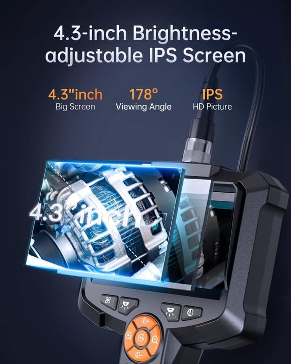 Endoscope Inspection Camera, 4.3\" IPS Screen 1080P HD Digital Borescope Inspection Camera, 5m Semi-Rigid Cable