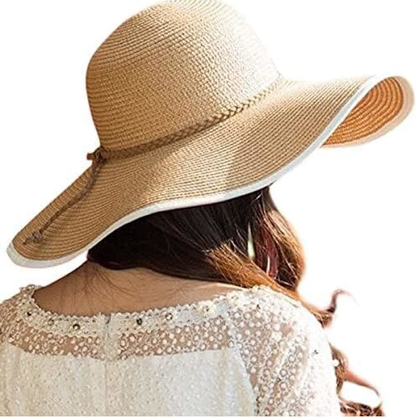 Kvinde Foldbar Floppy Bredskygget Halm Solhat Sommer Strandhat UV UPF 50+ 05Style Khaki