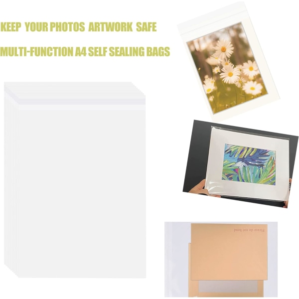 A4 Klar Selvklebende Poser 100 Pakning, 22x30cm Selvforseglende Cellofan Displayposer/Forseglingsposer, Side Luftehull, Pustende Hull Clear A4
