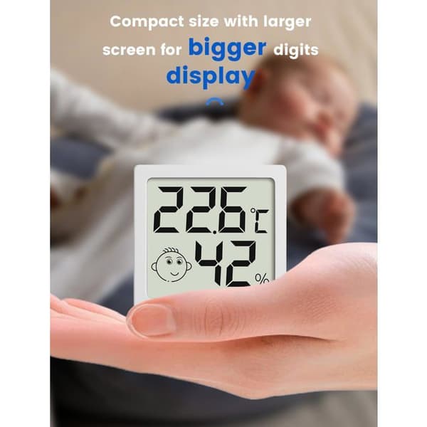 Digital termometer och hygrometer - Mini storlek - 4,4 x 4,4 x 0,9 cm - Vit - 3 stycken