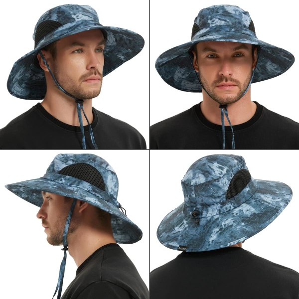 Unisex solhatt, vattentät bred brätte hinkhatt packbar Boonie hatt för fiske vandring trädgårdssafari strand Navy Blue (Camo)