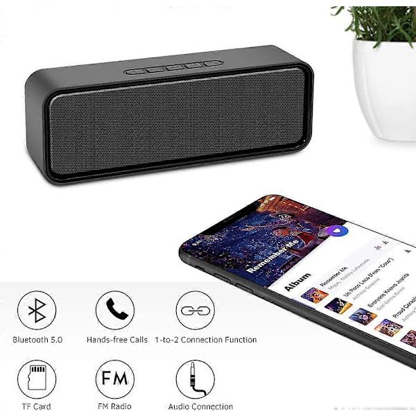 Bærbar trådløs højttaler, Bluetooth 5.0 højttaler (Sort)