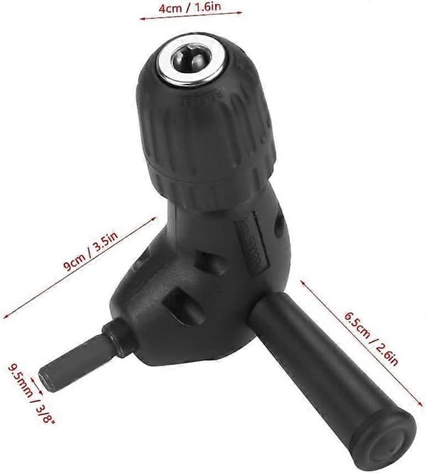 Vinkelboremaskine Tilbehør - 3/8\" 90Drill Adapter til 9,5 mm Rund Skaft Nøglefri Patron
