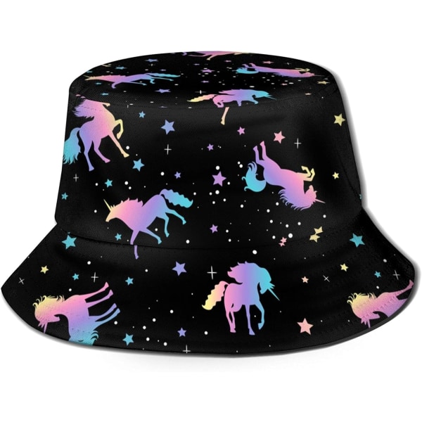 EN Auringonhattu Muoti Aurinkolippalakki Pakattava Ulkoilukalastajan Hattu Naisille Ja Miehille Unicorn and Star Silhouettes Pattern One Size
