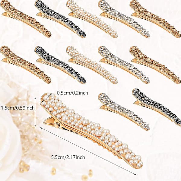 8 stk. perle-strass alligatorklips hårspenner strass nebbklips nebb hårnåler hårklips, 4 farger
