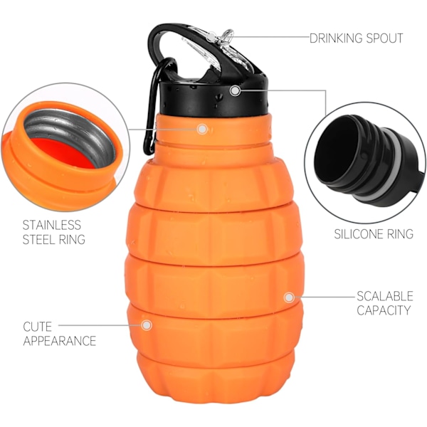 Kätevä Taitettava Matkakulho 18oz, Uusiokäyttöinen BPA-Vapaa Silikoninen Taitettava Vesi Pullo Kuntosalille Leirintäalueelle Vaellukselle, Kannettava Vuotamaton Urheiluvälipala Pullo Orange