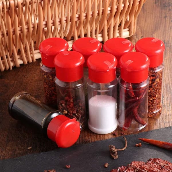 30 Pieces Plastic Spice Jars Spice Dispenser Pepper Shaker Salt Shaker for BBQ Kitchen (Red)