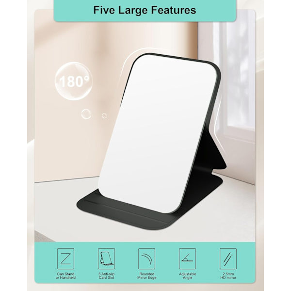 Compact Makeup Mirror for Dressing Table, Small Foldable Mirror, Handheld, 10 x 7 cm, Black