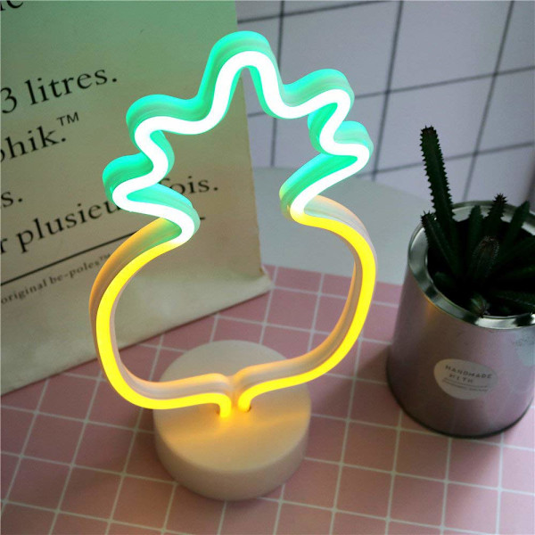 LED Ananas Neonvalo Lämmin Valkoinen LED Neonvalo Jalustalla Paristo-/USB-Virtalähteellä Sopii Havaijilaiseen Luau-kesäjuhlaan