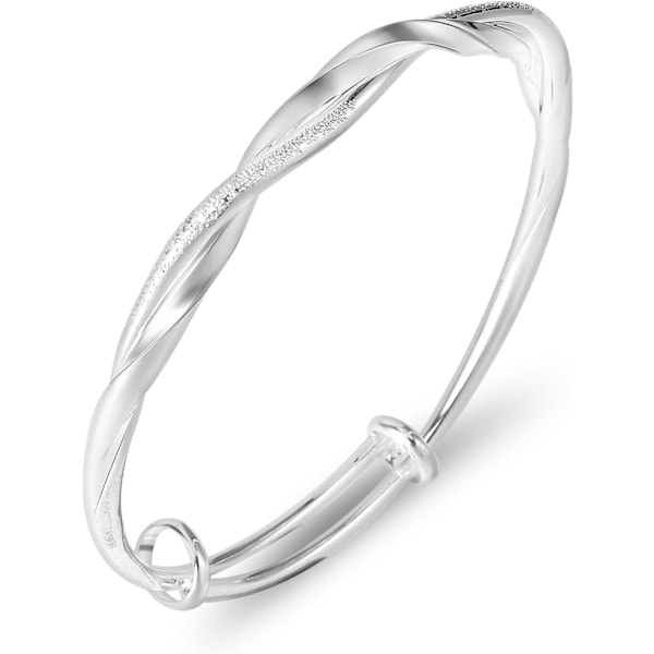 Silver Bangle Bracelet Adjustable Fit All Size, Fidget Bracelet Anxiety Relief Bracelet Classic Silver Charm Bracelet Bangle for Women Girls Ladi