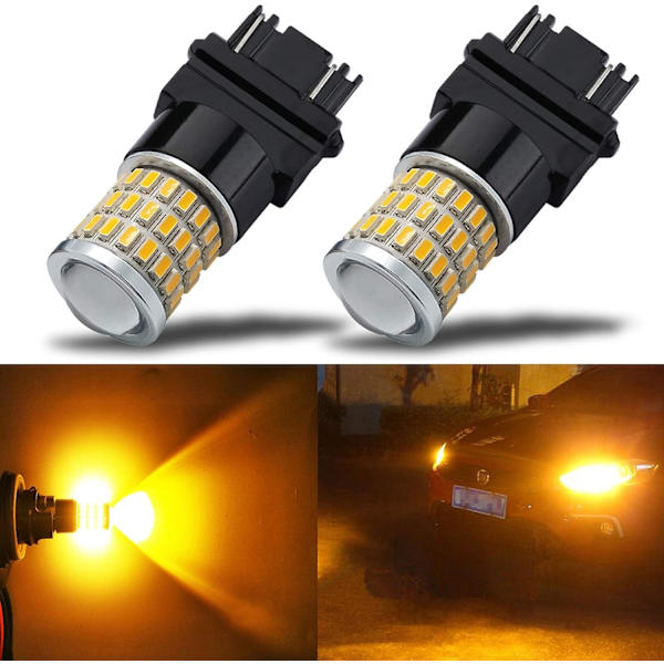 3157 LED-pære ravfarvet gul, 3157a LED-blinklys pærer superlyse til bagerste forreste blinklys blinklys bremsebaglygter, 2-pak Amber Yellow