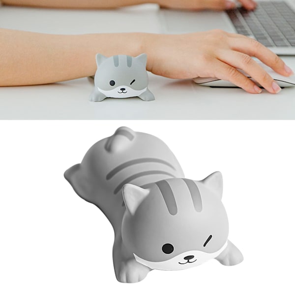 Tangentbords handledsstöd 10 x 6,5 cm Liten PU Tecknad Djur Trötthetslindring Musmatta Ergonomiskt Handledsstöd för Dator Laptop Tangentbord (Grå Katt) grey