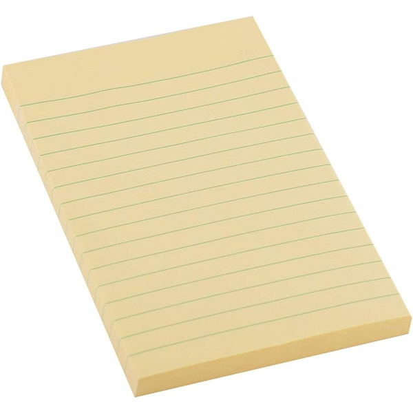 Lined Self-Adhesive Notes, 102x152mm, 100 Sheets, Yellow