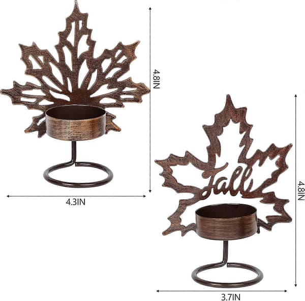 Sett med 6 Maple Leaf Telysholdere Metall Thanksgiving Bordpynt