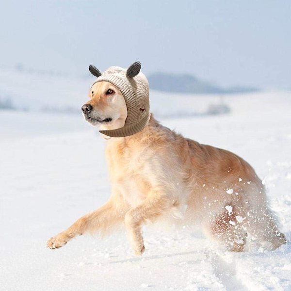Strikkede Hundehat, Vinter Hunde Balaclava med Søde Ører, Velegnet til Normale og Store Hunde (Omkring 30-50 Kg), Beskyt Hundes Hoved mod Vinterkulde