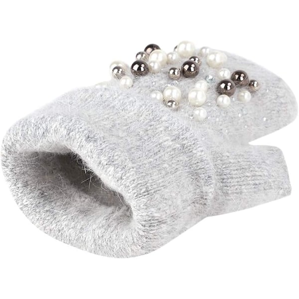 Vinterhandskar för flickor, söta tecknade djurklövar, halvfinger, tjocka & varma, mjuka plysch, korallfleece, snöre, vantar Pearled Light Grey
