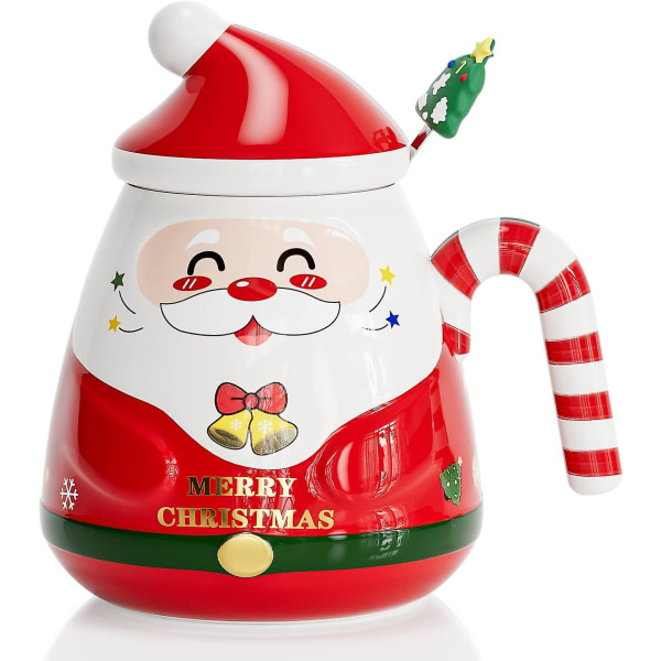 Julkaffemugg med lock och rörstav, festival söta julmuggar Härliga keramiska tekoppar för föräldrar, sötnos och vänner