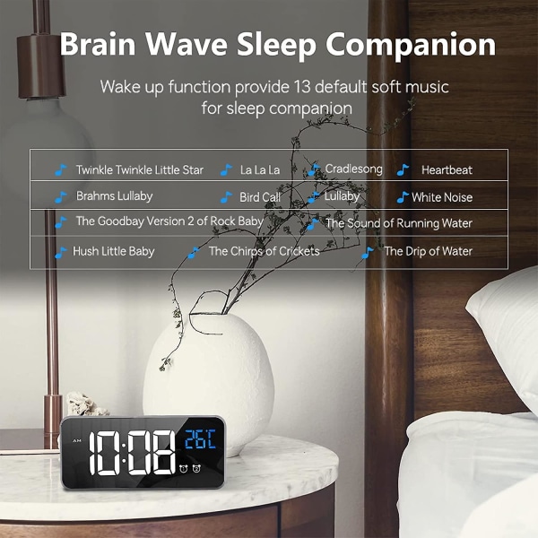 Digital väckarklocka, LED-väckarklocka med snooze-funktion, USB-portar för laddning (silverfärg)