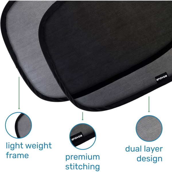 Bilvindusskjerm - (4 pakke) - 48cmx30cm Premium Cling solskjerm for bilvindusiden - Solstråler og blendingsbeskyttelse Black one size