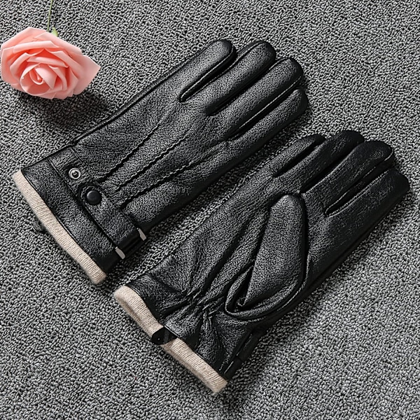 Herrar Vinterhandskar Läder Pekskärm Casual Utomhus Handskar med Mjuk Varm Termisk Foder för Klänning, Körning Black XL