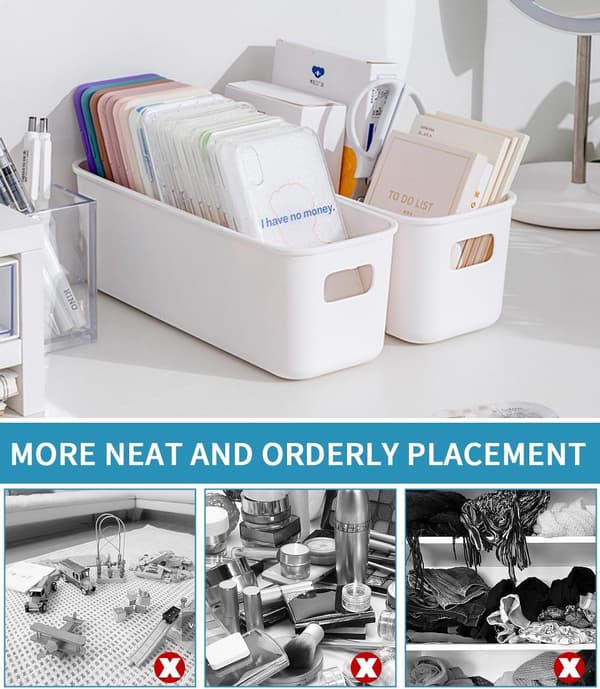 8 Pieces Plastic Storage Bins with Handles, Stackable Kitchen Storage Baskets for Closet, Office