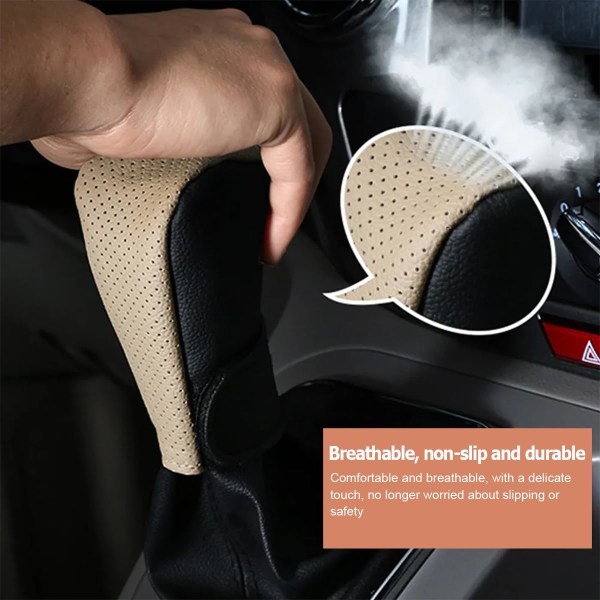 Växelspaksknoppsskydd, andningsbart automatiskt läder växelspaksknoppsskydd, växelspaksknoppsskydd halkfritt växelspakskydd, universella biltillbehör Black/Beige