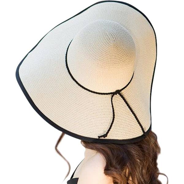 Damebred Strawhat med Bred Skygge, Foldbar, Rulbar, Strandhat, Solhat, UPF 50+ Twinebeige