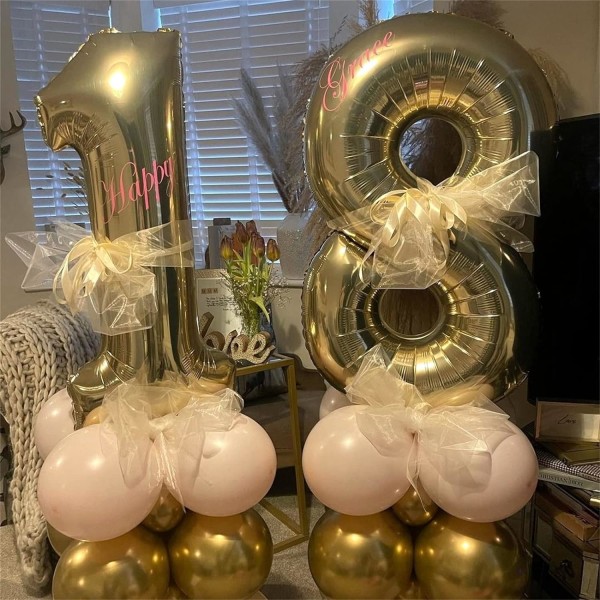 Guldnummer 1 Ballonger, 40 tum stora ljusguld nummer 1 folie heliumballonger för flickor kvinnor, självuppblåsande nummerballonger 0-9 för män pojkar 1:a 1 Champagne Gold Number 1