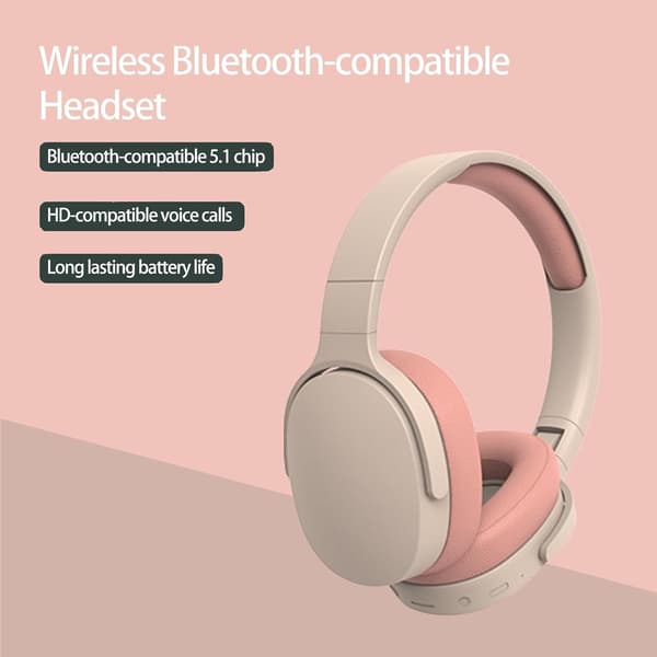 Trådløst Bluetooth-headset, HiFi foldbart intelligent støjreduktion justerbart trådløst headset, Bluetooth-kompatibelt 5.1 stereo over-ear-hovedtelefon Pink