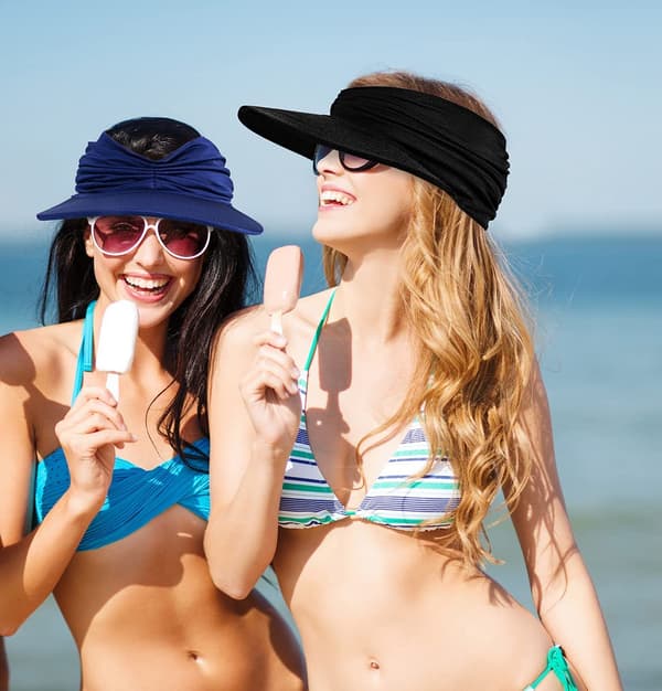 Solhat til kvinder, bredskygget UV-beskyttelse solhat til sport, strand, golf og vandreture (sort)